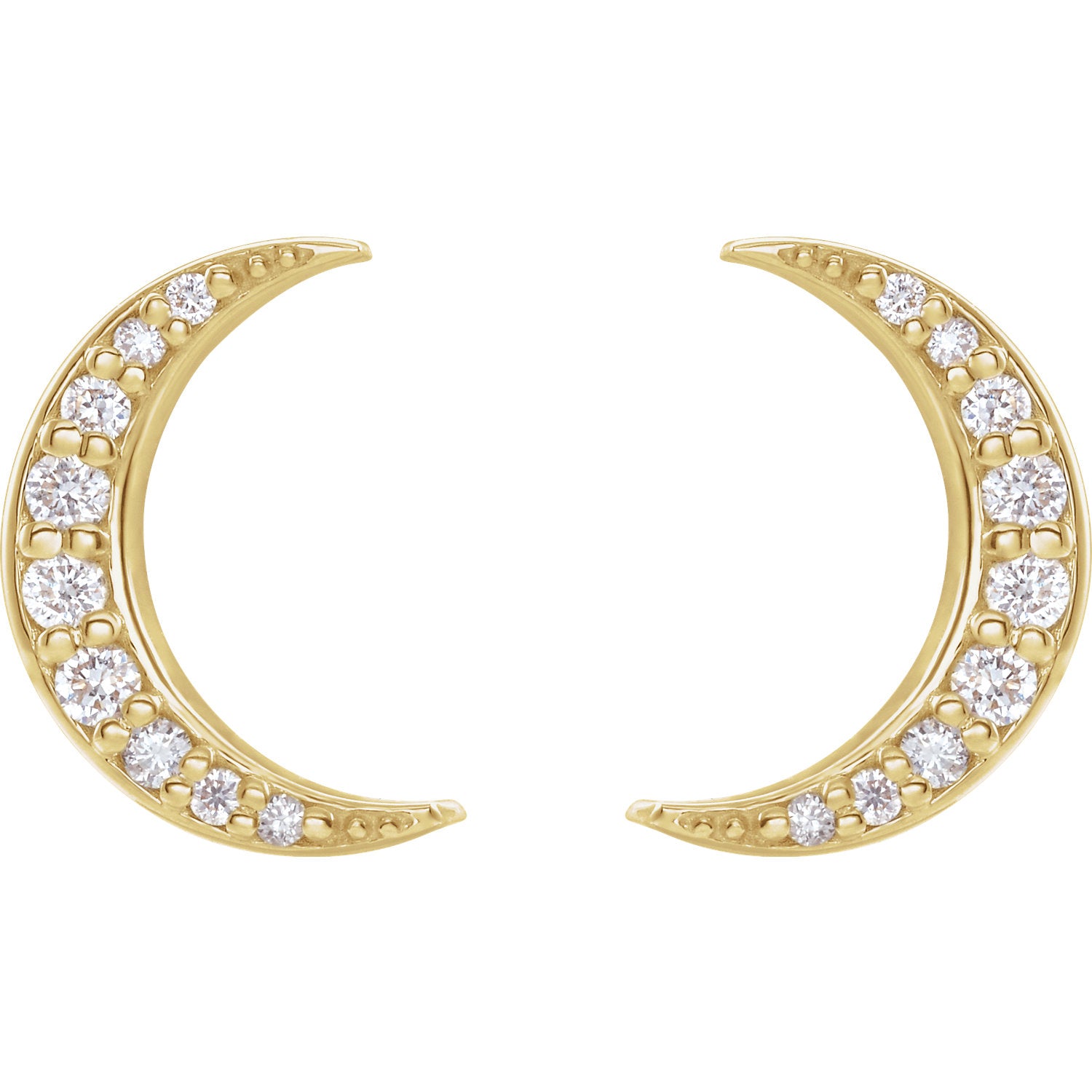 Diamond Crescent Moon 14k Gold Stud Earrings-Yellow Gold