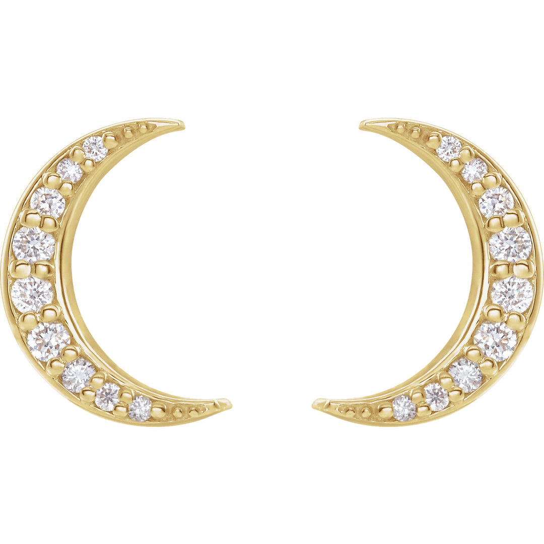 Diamond Crescent Moon 14k Gold Stud Earrings-Yellow Gold