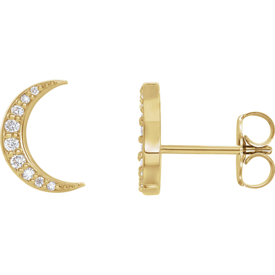 Diamond Crescent Moon 14k Gold Stud Earrings